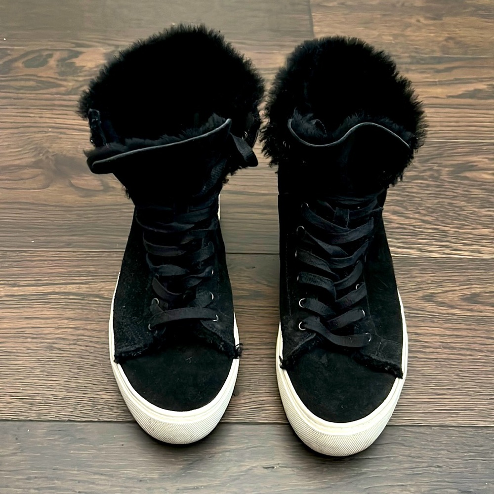 Add Bevan lace up sneakers, black, suede, fur lining